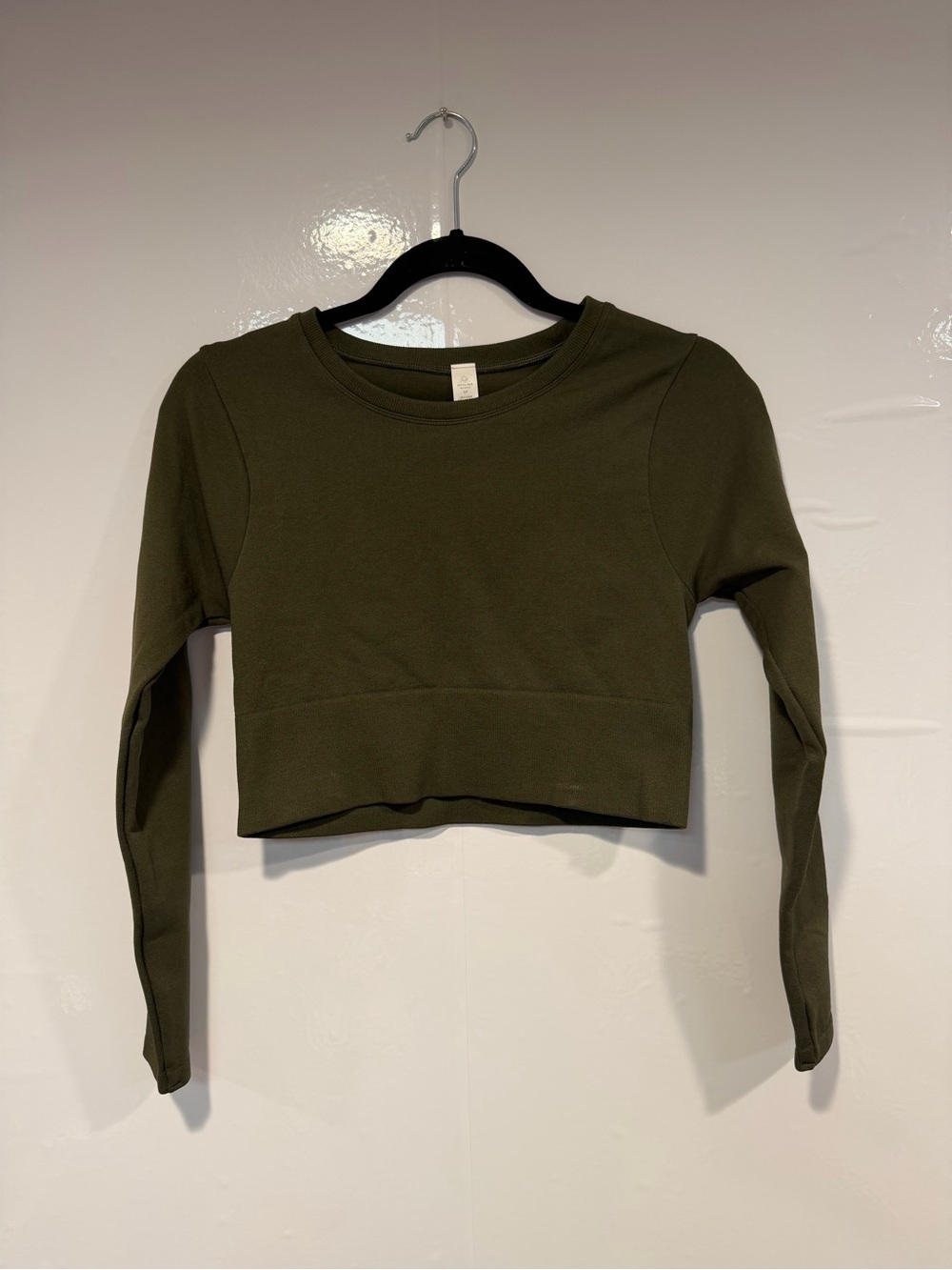 Olive Green Aerie Women's Cropped‎ Long Sleeve Top